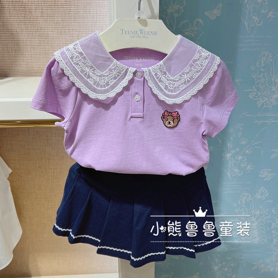 预  22夏款小熊女童刺绣大翻领t恤tkra226451y 短裤tkwh226451y