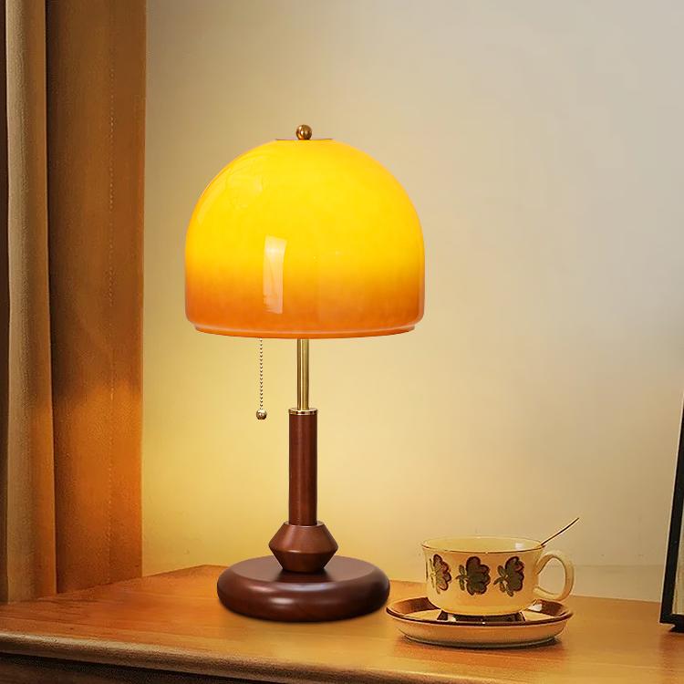 中古台灯复古胡桃木色玻璃装饰台灯美式卧室床头书房高级感创意灯