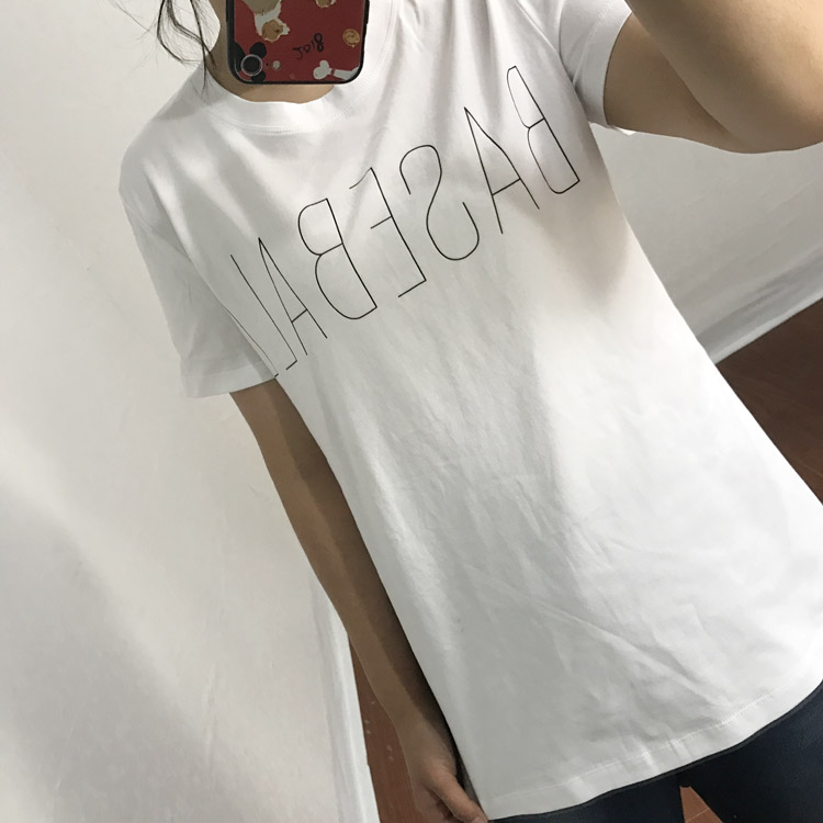 水淼大码女装2018年夏简约字母修身显瘦纯棉短袖T恤新品热卖促销