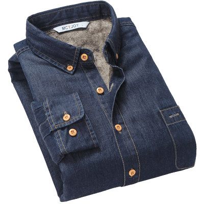 莎芭绮牛仔纯棉保暖加绒加厚衬衫