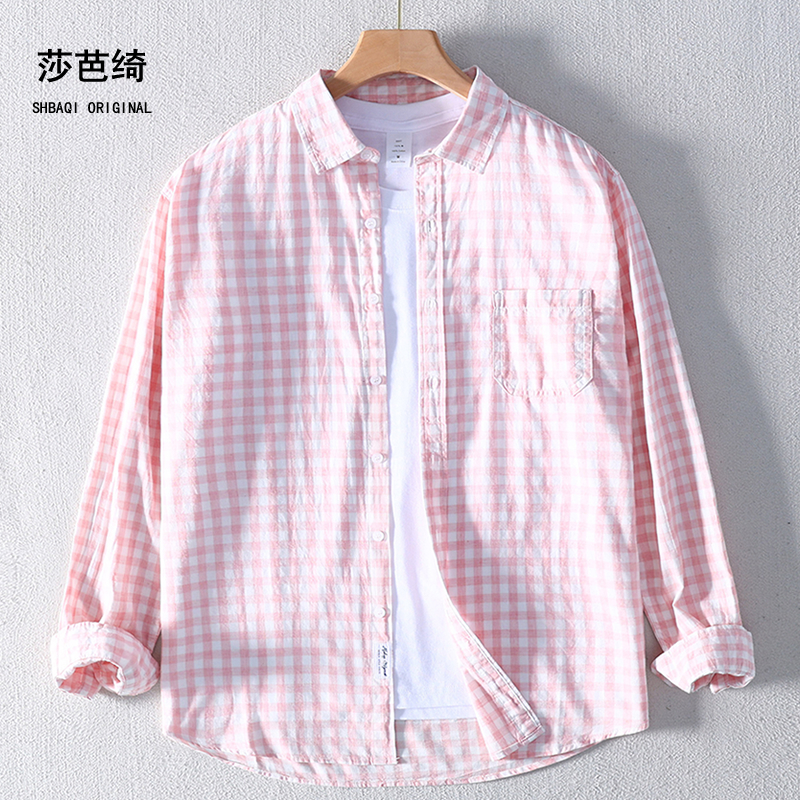 莎芭绮大格子仿亚麻寸衣薄衬衫