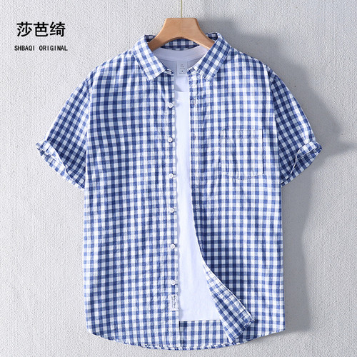 莎芭绮翻领短袖潮流纯棉衬衫
