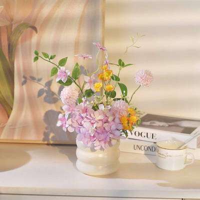 《紫韵》原创插花艺假花仿真花客厅摆设餐桌装饰绢花插花摆件简约