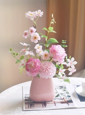 《蜜桃雪山》清新粉色假花仿真花客厅摆设餐桌装饰室内插花艺摆件