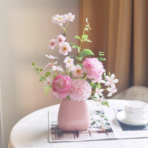 《蜜桃雪山》清新粉色假花仿真花客厅摆设餐桌装饰室内插花艺摆件