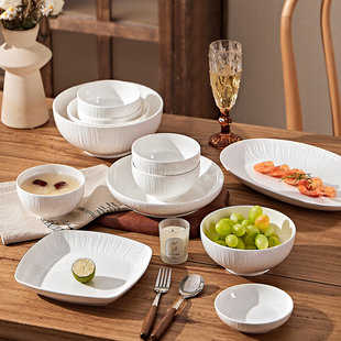 纯白陶瓷米饭碗家用碗碟2024新款 高颜值汤碗面碗盘子 碗盘餐具套装