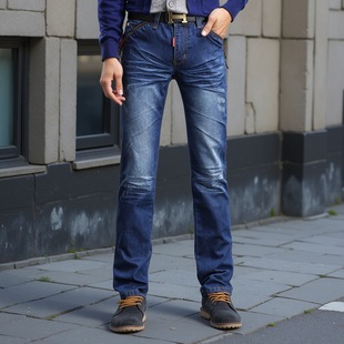 男士牛仔裤春秋季拉链装饰时尚水洗猫爪直筒小脚修身男裤潮流长裤