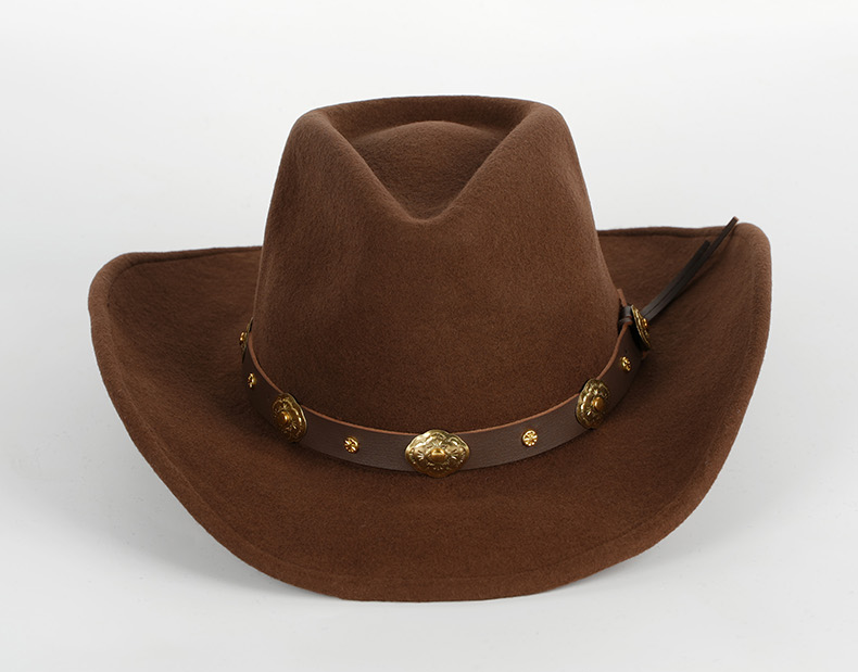 纯羊毛高档软呢牛仔帽骑马帽马术帽丽华金属装饰男女礼帽黑色棕色