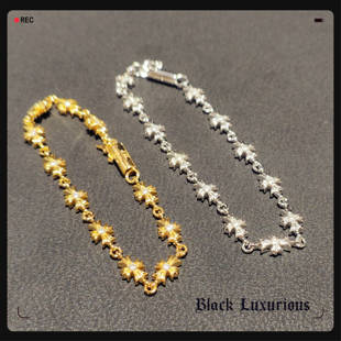 Black Luxurious电镀22K18K黄白金色十字架镶钻流苏女神男神手链