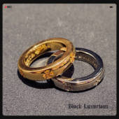 Black Luxurious电镀22K黄金色forever简约十字架经典 情侣戒指