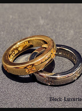 Black Luxurious电镀22K黄金色forever简约十字架经典情侣戒指