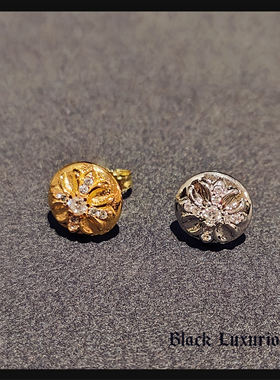 Black LuxuriousS925银针电镀22K18K镀金ins圆形十字架镶钻耳钉