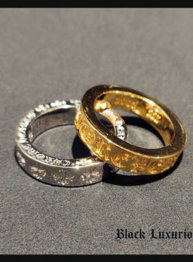 Black Luxurious电镀22K18K金色风格十字架forever永恒之心戒指