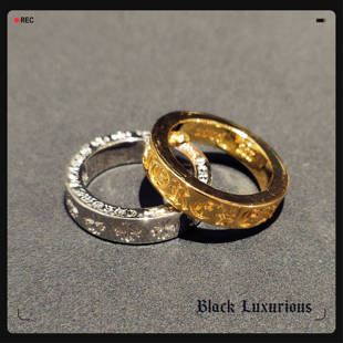 Black 十字架forever永恒之心戒指 Luxurious电镀22K18K金色风格