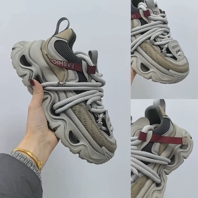 老爹鞋男2026春季新款时尚潮流百搭皮网拼接透气休闲鞋潮男鞋厚底