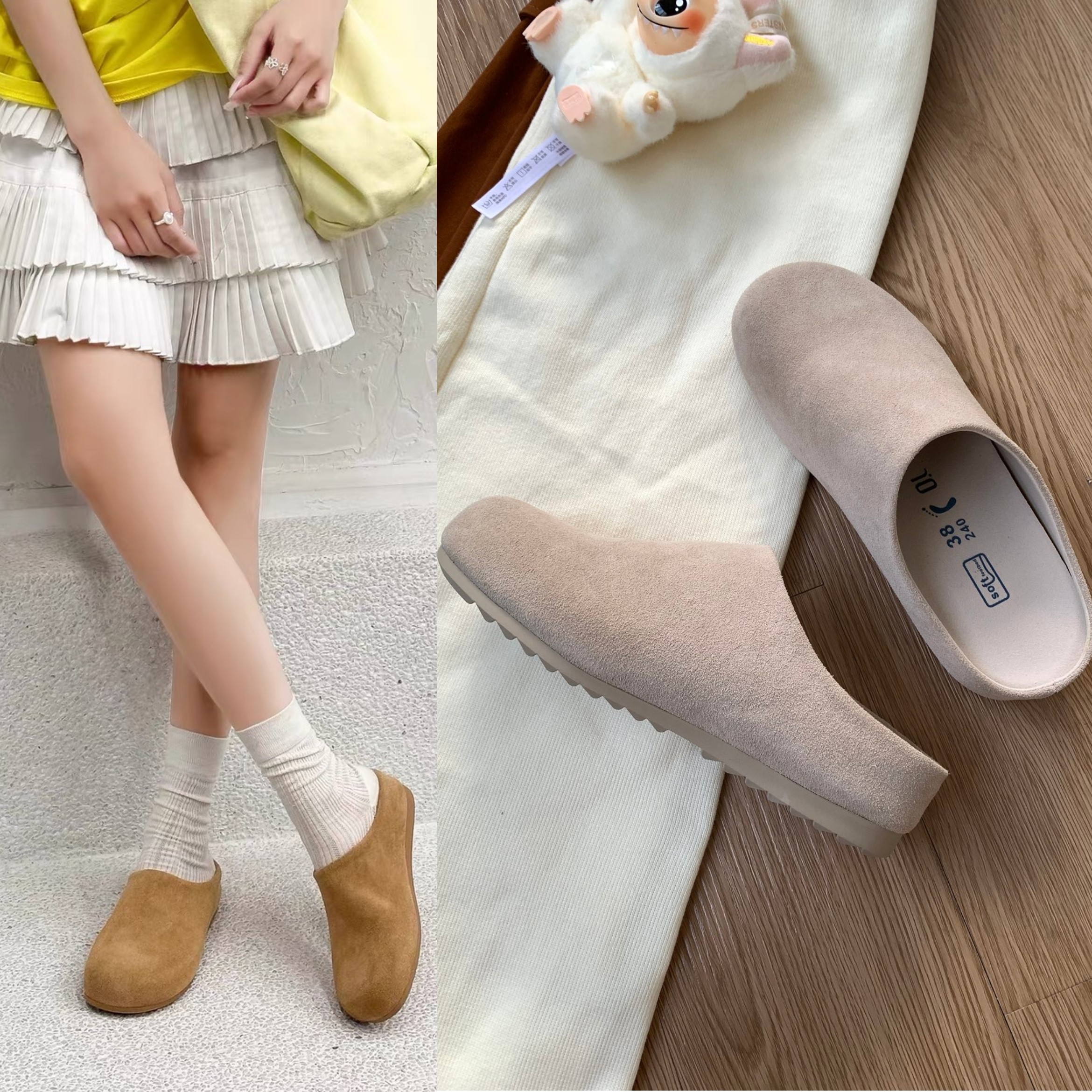 2026春季新款真皮厚底勃肯鞋女复古百搭休闲鞋包头拖鞋懒人半拖鞋