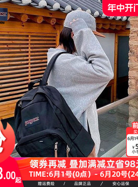 机场同款jansport双肩背包暮光复古女旅行包男大学生书包皮革4QVA