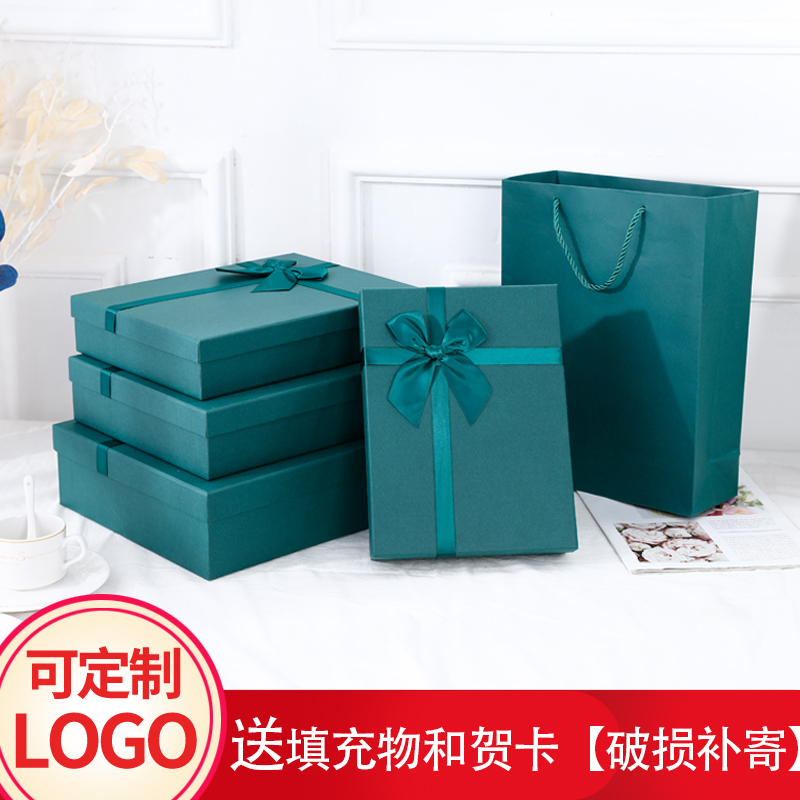 礼品盒长方形墨绿色礼盒蝴蝶结丝带包装盒衣服围巾大号礼物盒定制