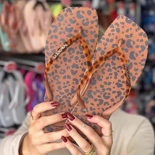havaianas平底女士豹纹人字拖鞋
