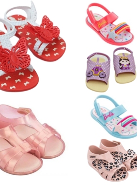 巴西夏季ins镂空舒适蝴蝶结可爱公主紫色爱心学步女宝宝儿童凉鞋