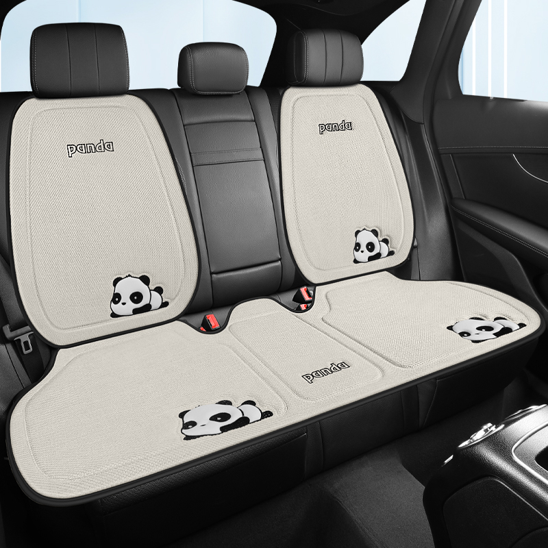 汽车坐垫四季通用座垫车垫高级感网红卡通熊猫车载座套亚麻座椅套