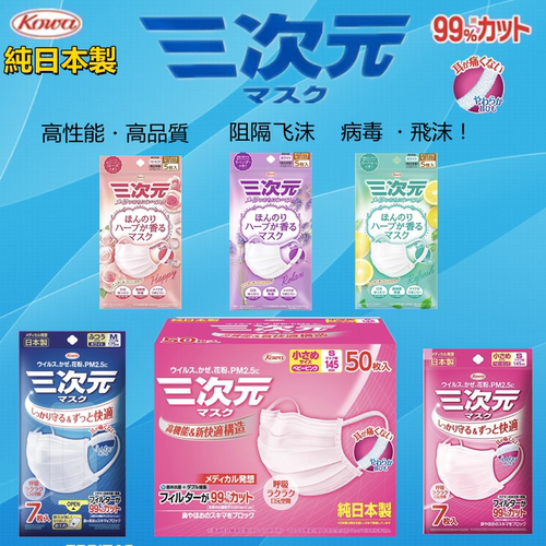 日本制造三次元宽带防护一次性柔软敏感肌用高机能防飞沫口罩 - 封面