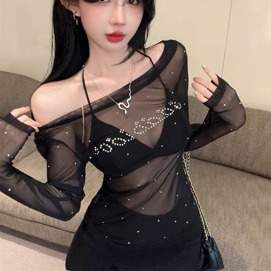 美式辣妹风烫钻字母印花防晒罩衫