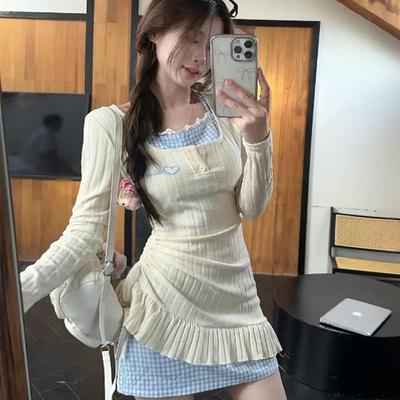 纯欲连衣裙假两件不规则拼接叠穿