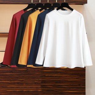 中年妈妈全棉简约上衣内搭打底衫 秋冬纯棉长袖 女装 大码 t恤宽新款