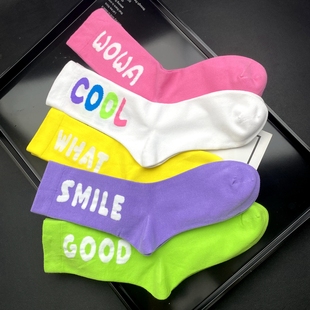 粉色夏季袜子女中筒袜ins潮网红设计感可爱多巴胺网红长袜春秋款