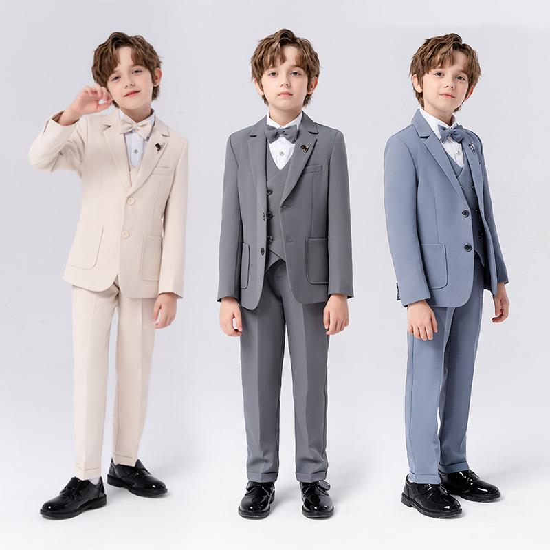 男童西装礼服春秋季新款英伦纯色小西服男童钢琴主持活动演出