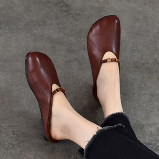 里外全真皮文艺复古小众包头平底凉拖鞋女2026年夏季牛皮外穿半拖