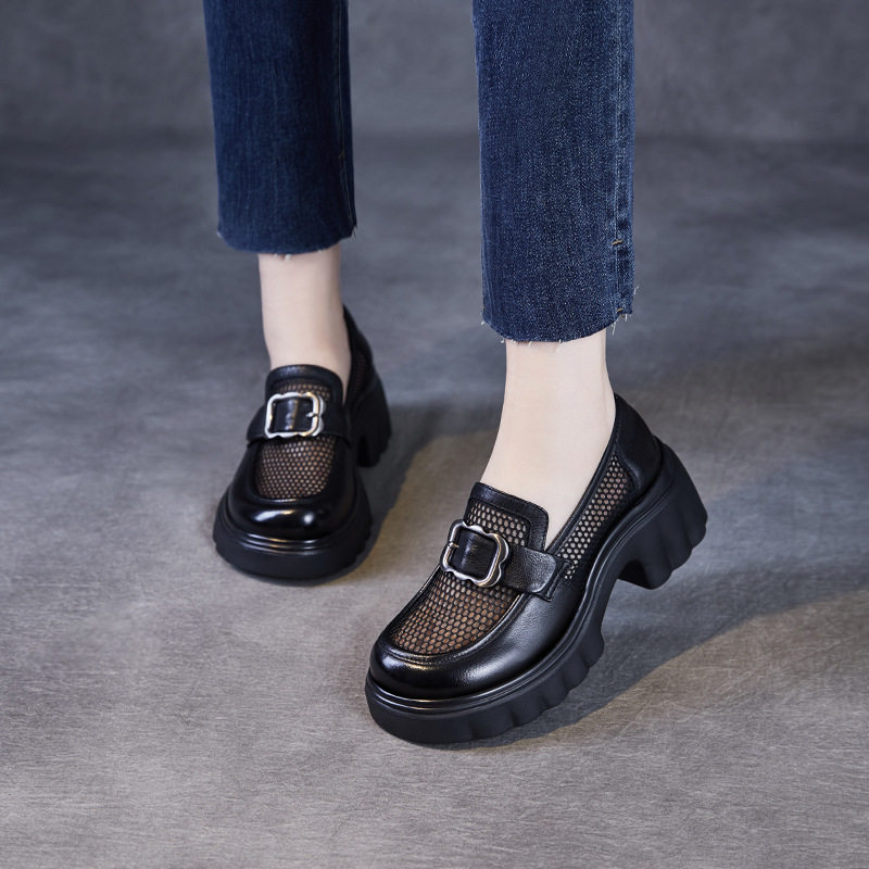 网面厚底乐福鞋女2026春夏季新款真皮透气网纱小皮鞋一脚蹬单鞋子,女鞋,网面鞋,淘宝优惠券,粉丝福利购,淘宝优惠卷