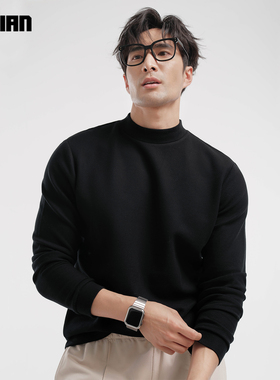 「双面羊毛绒」可机洗半高领羊绒衫男士加厚中领内搭长袖t恤秋冬
