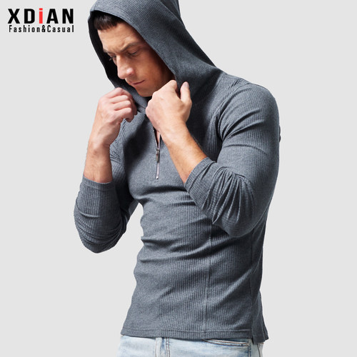 XDIAN长袖连帽男拉链纯棉螺纹