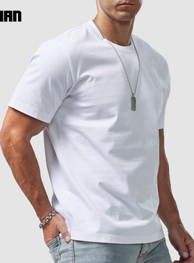 280G美式重磅短袖t恤男宽松纯棉正肩白色T半袖纯色打底衫夏季体恤