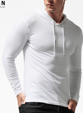 连帽卫衣男秋冬季薄款带帽衫打底衫纯棉长袖t恤潮牌紧身秋衣修身