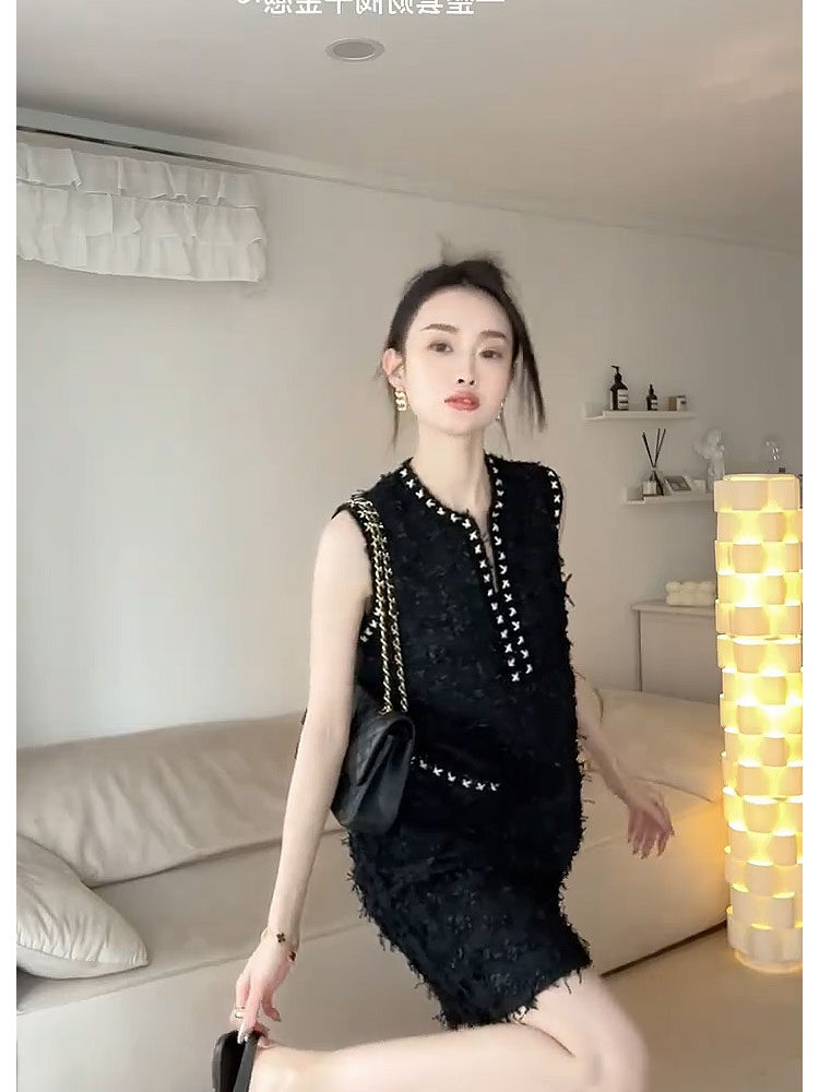 质感高级感小香风黑色连衣裙图片