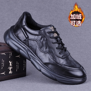 外贸秋季男鞋新款潮鞋男头层牛皮百搭款男士休闲运动皮鞋车缝线鞋