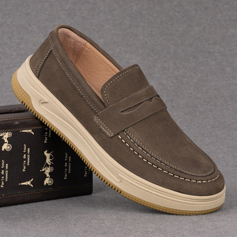 外贸男士休闲板鞋真皮透气头层牛皮乐福鞋软底一脚蹬驾车懒人男鞋,流行男鞋,休闲皮鞋,淘宝优惠券,粉丝福利购,淘宝优惠卷