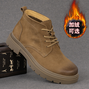 外贸真皮男鞋春秋高帮复古马丁靴头层牛皮男士商务工装休闲短皮靴