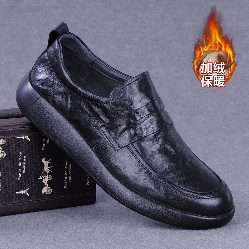 外贸真皮男鞋2025秋季新款休闲皮鞋头层牛皮透气软底一脚蹬爸爸鞋,流行男鞋,休闲皮鞋,淘宝优惠券,粉丝福利购,淘宝优惠卷