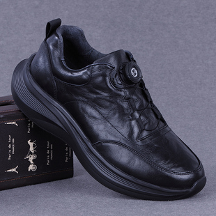 外贸真皮男鞋秋冬款头层牛皮旋转扣轻软底皮鞋男士休闲运动跑步鞋