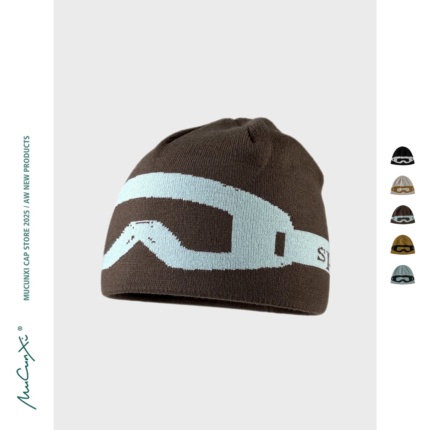 MUCUNXI 户外滑雪提花针织套头帽男女秋冬保暖护耳运动毛线帽冷帽