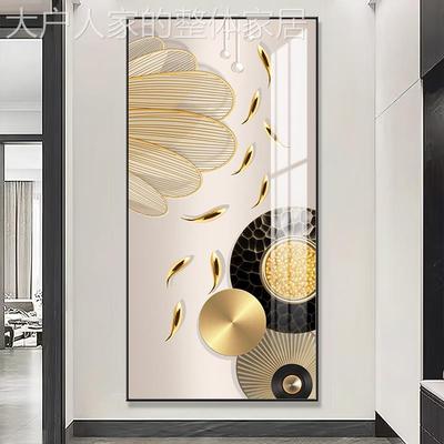 网红玄鱼图装饰画现代约走廊过道挂画款侘寂关风入门简竖装饰壁户