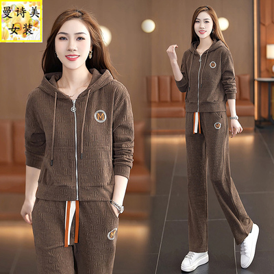 连帽开衫运动套装女士妈妈装春秋