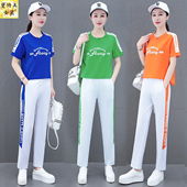 长裤 跳舞纯棉时尚 宽松短袖 女士夏季 广场舞T恤休闲两件套 运动套装