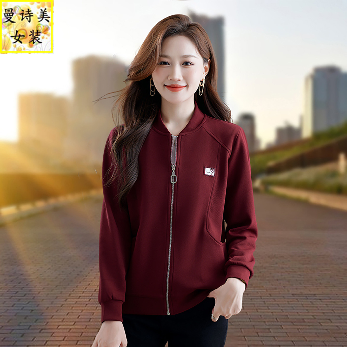 开衫卫衣女士2026年春秋新款纯色时尚洋气减龄棒球领上衣短款外套