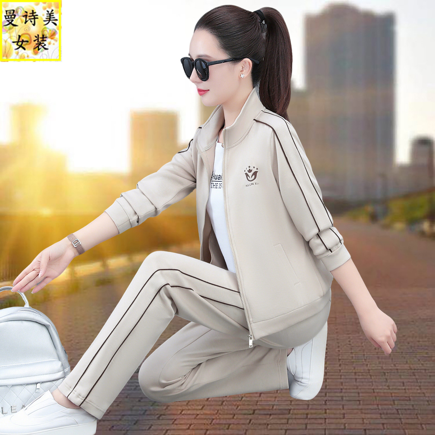 洋气开衫春秋运动服套装女2026新款爆款妈妈款时尚休闲卫衣三件套