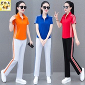 时尚 新款 洋气跳舞团购休闲两件套 女夏季 纯棉立领广场舞运动服套装